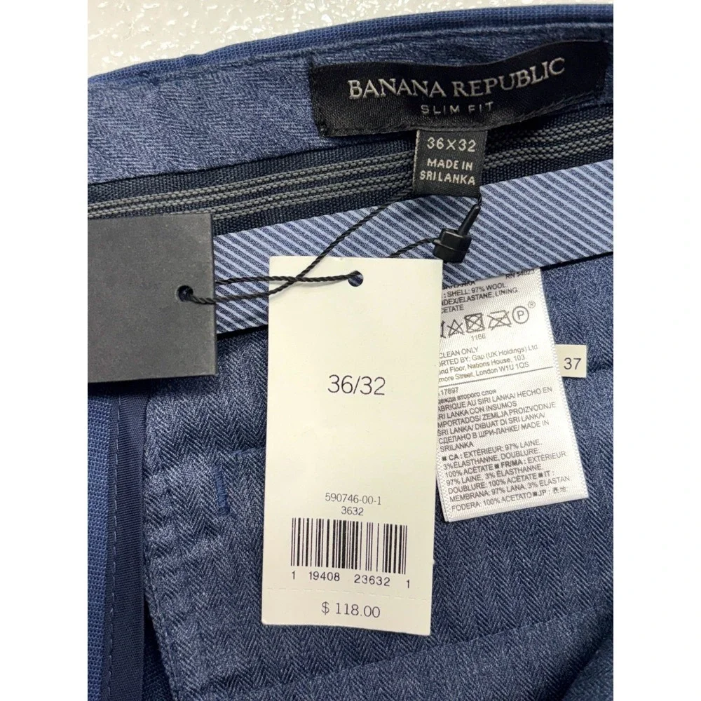 NEW Banana Republic 36x30 Navy Blue Wool Dress Pants Slim Fit Trouser‎ Stretch